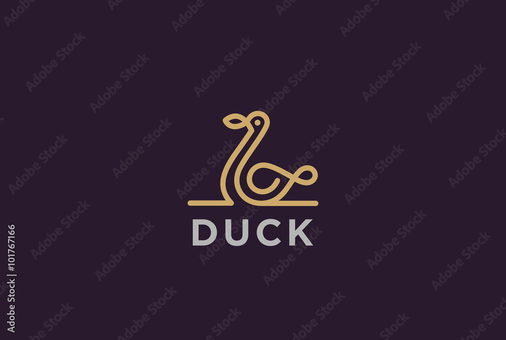 Naklejka premium Swan Duck Logo design wektor liniowy. Luksusowy przebiegłość ikona Ptak