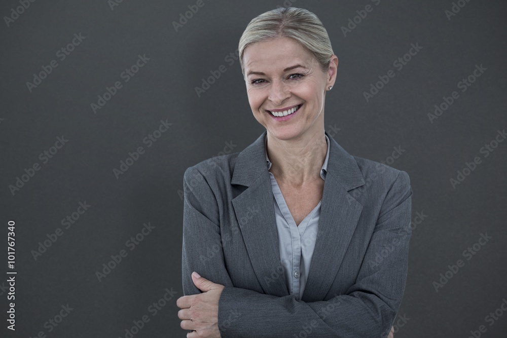 Composite image of portrait of beautiful businesswoman standing Composite image of portrait of beautiful businesswoman standing