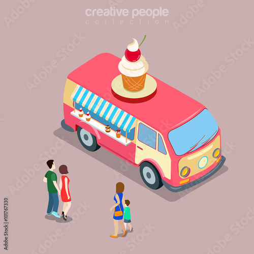 Ice cream desert sweet cafe fast street food 3d isometric vector