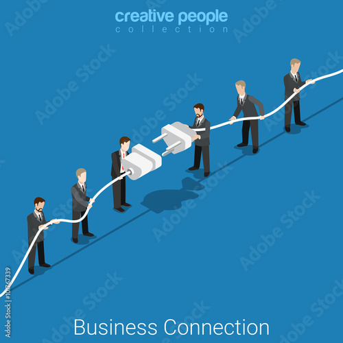 Business connection businessmen flat 3d vector isometric