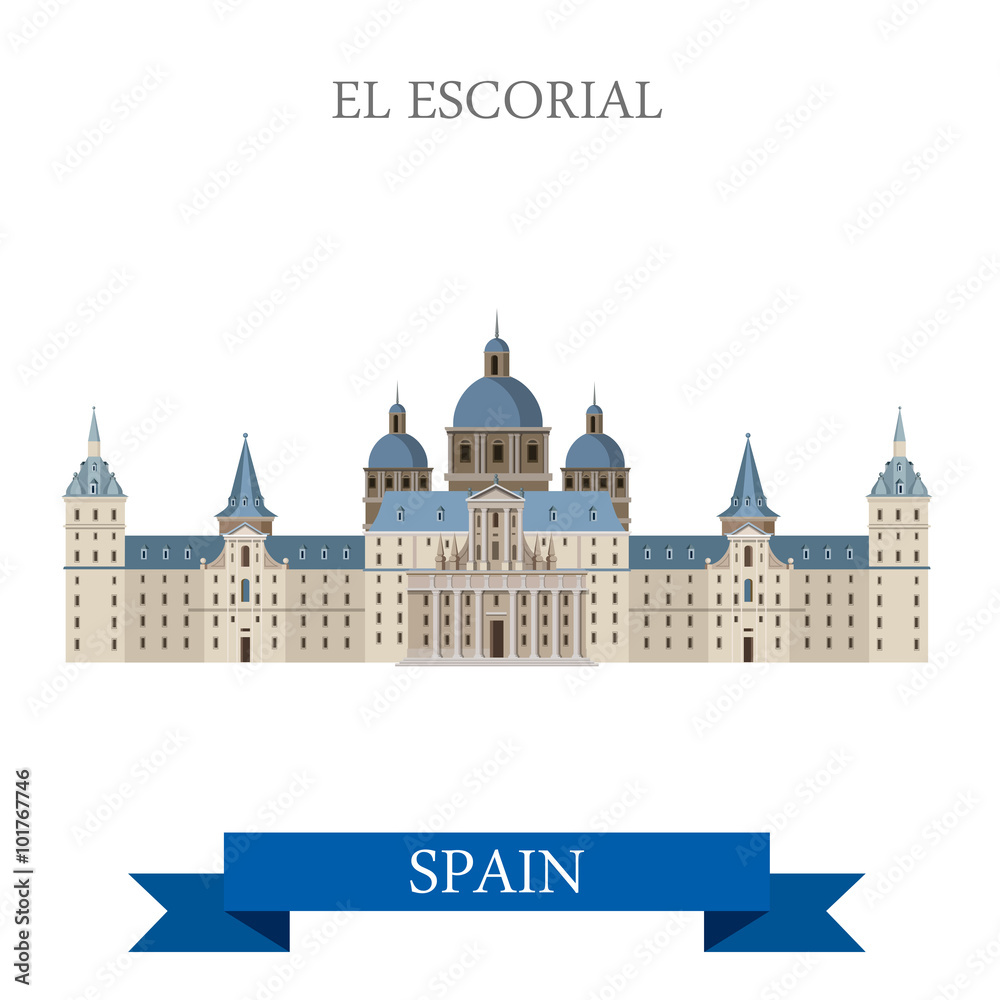 Fototapeta premium El Escorial Monastery King Residence Madrid Spain flat vector