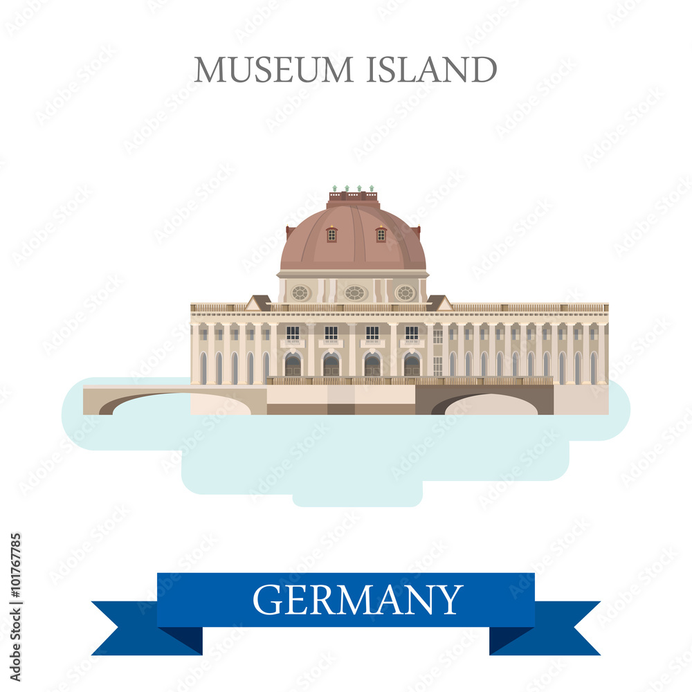 Museum Island Berlin Germany flat vector attraction landmark