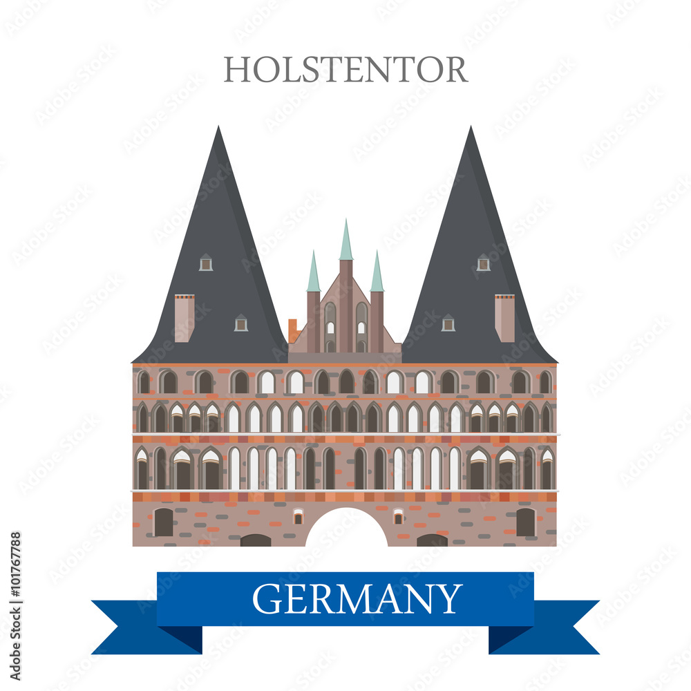 Holstentor Holsten Gate Lubeck Germany flat vector attraction