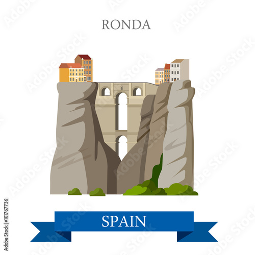 Ronda Bridge El Tajo Canyon Malaga Andalusia Spain flat vector