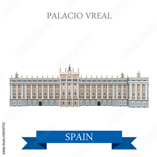 Palacio Real Madrid Spain flat vector attraction sight landmark