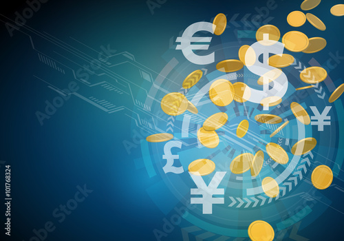 virtual currency, real money trade, finance technology, abstract image, vector illustration photo