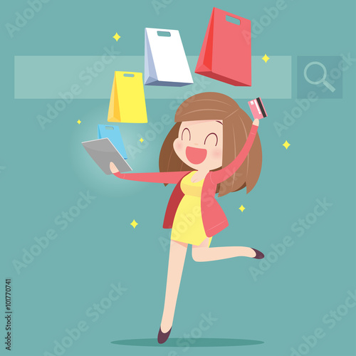 Happy woman doing online shopping at home