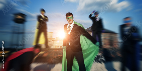 Superhero Business People Corporate Team Skyline Concept