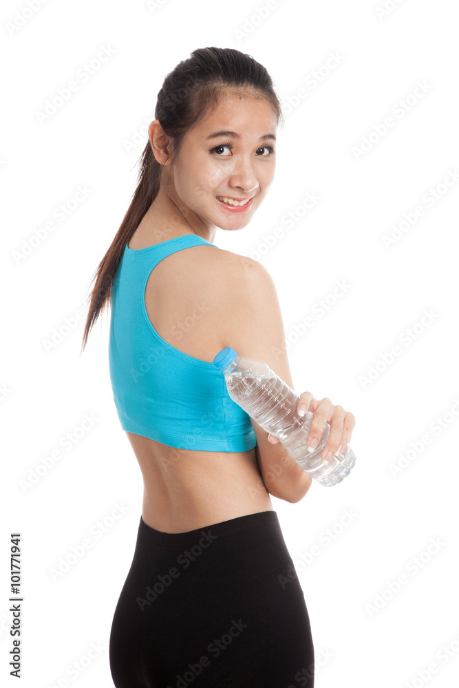 Beautiful Asian healthy girl with bottle of drinking water Beautiful Asian healthy girl with bottle of drinking water