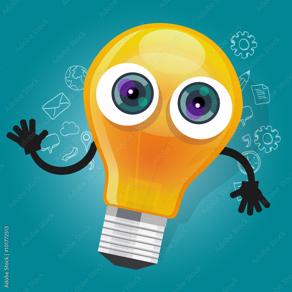 Fotografie lamp bulb light cartoon character  mascot face vector illustration