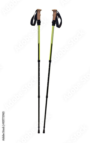Trekking or hiking poles isolated on white background