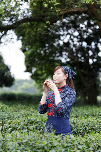 asian pretty tea-picking girl in plantation