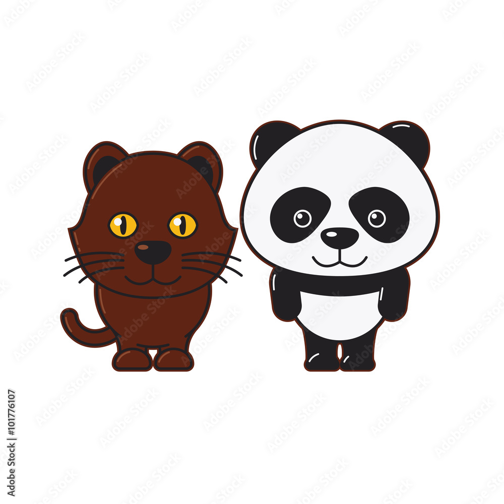 Panther & Panda. Cute Animal Illustration 5 Panther & Panda. Cute Animal Illustration 5