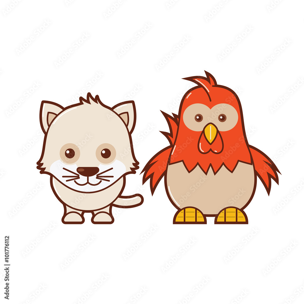 Cat & Chicken. Cute Animal Illustration 6