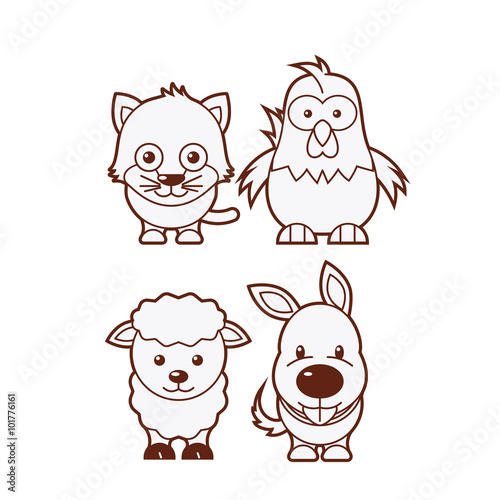 Cat, chicken, sheep & dog. Cute Animal Illustration Set 4