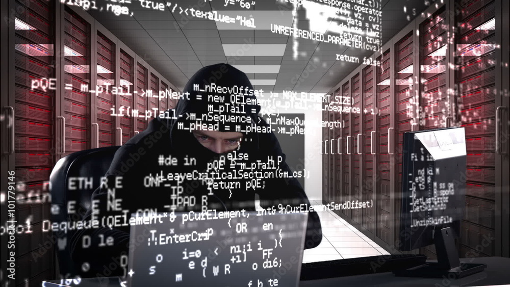 Burglar hacking into laptop