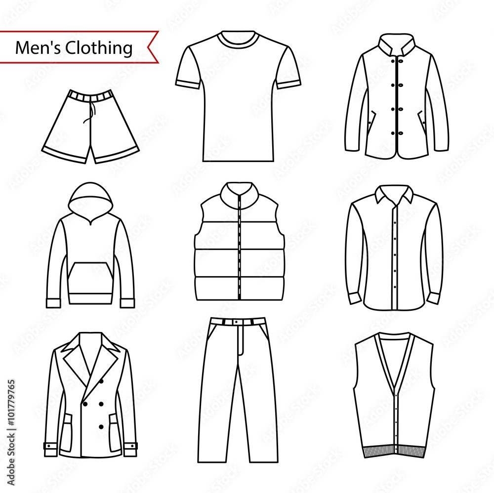 Set of vector icons of men's clothing for your design. Outline men's ...