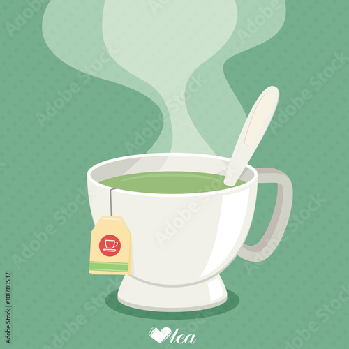 Tea cup with smoke. Flat vector.