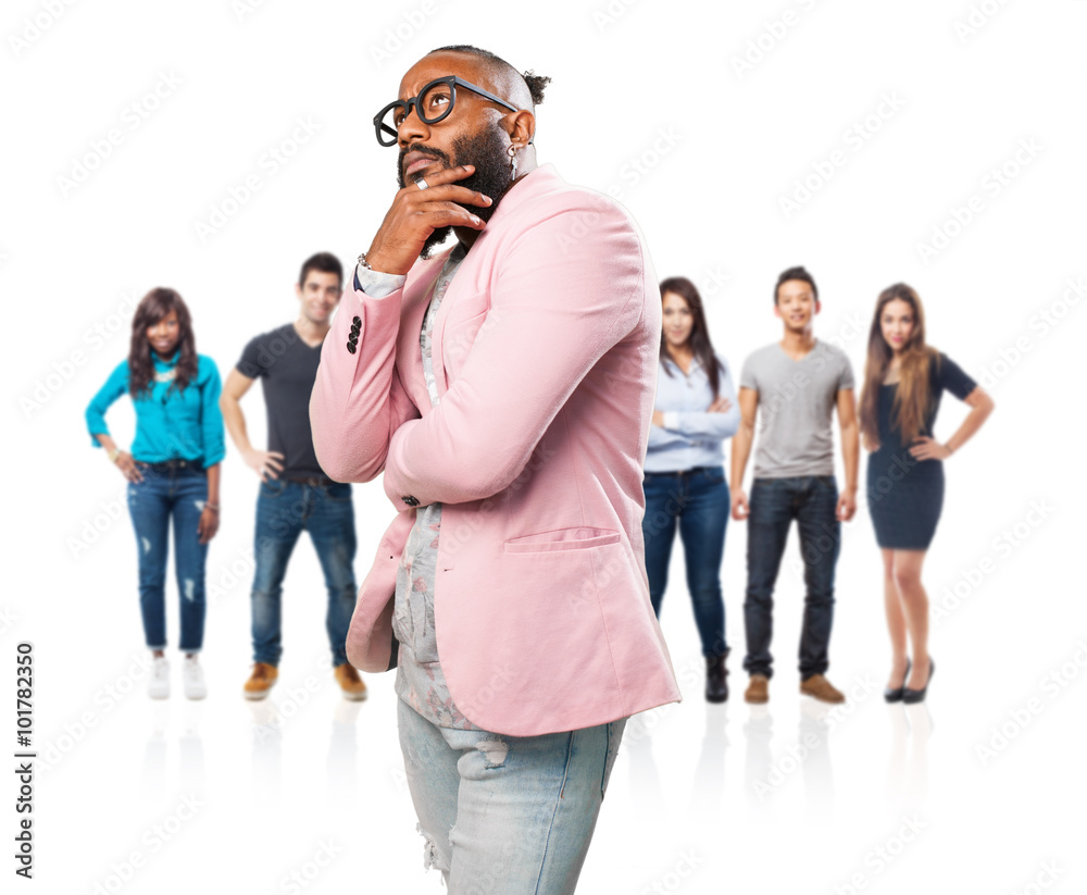 Obraz premium black man thinking on white