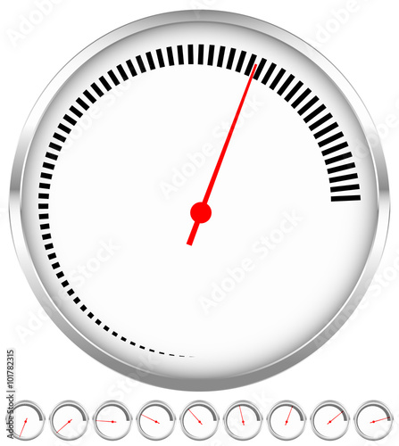 Circular dial, gauge template with increments and red needle