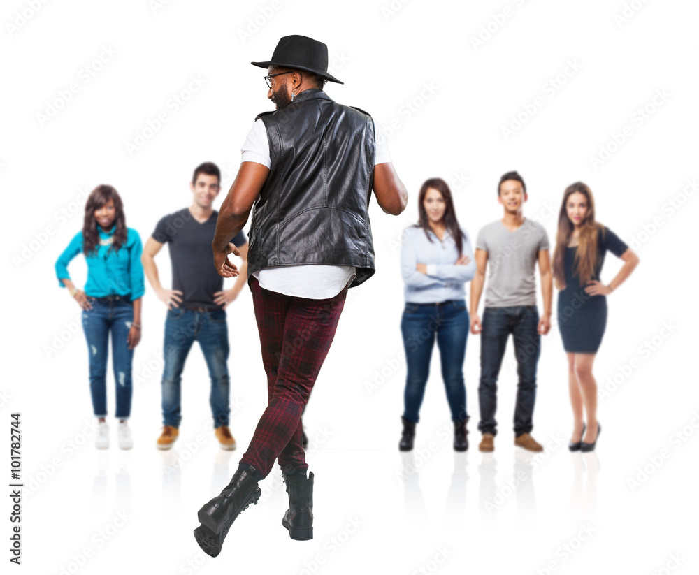 Obraz premium cool black man dancing on white