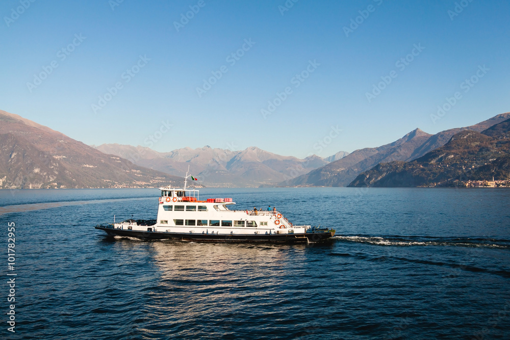 Ferry boat on Como Lake near the town Bellagio. Como Lake, Italy