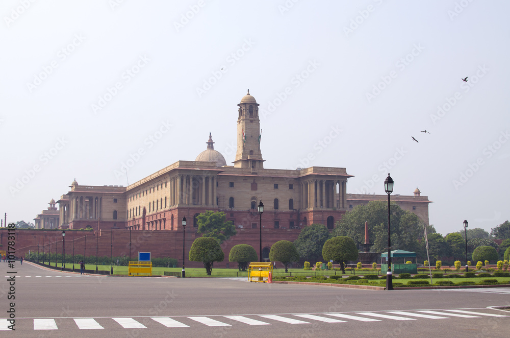 building of the government of India in Delhi on the big square
