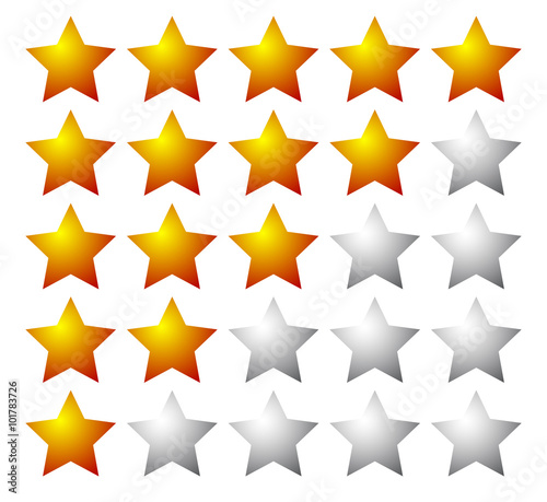Set of 5 star rating elements starting from 1 star