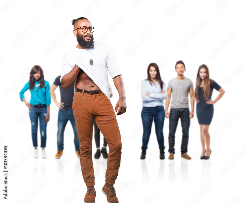 black man standing over white