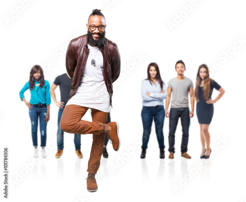 black man standing over white