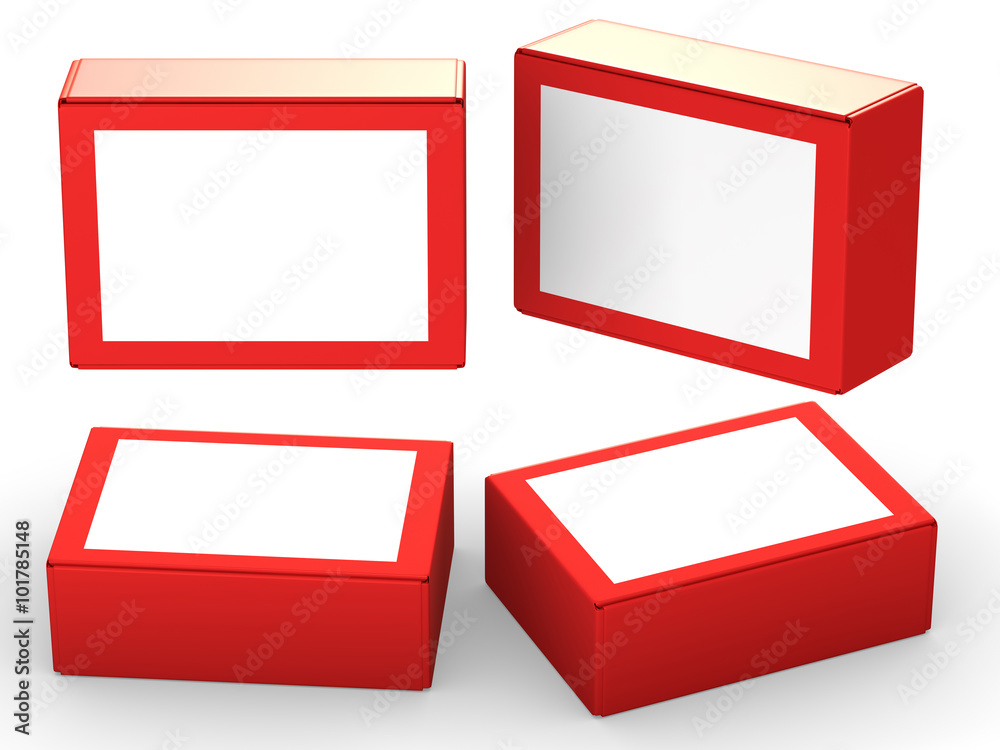 Red paper box packaging with white label Red paper box packaging with white label