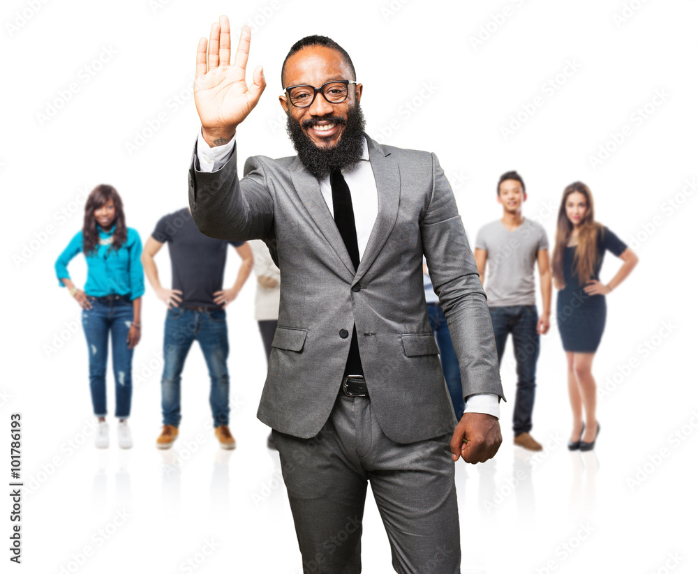 Obraz premium business black man greeting gesture