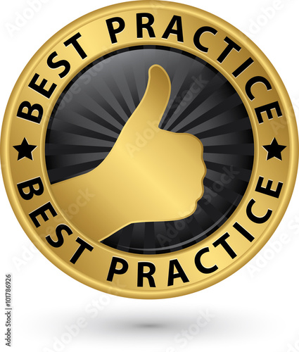 Best practice golden sign with thumb up, vector illustration