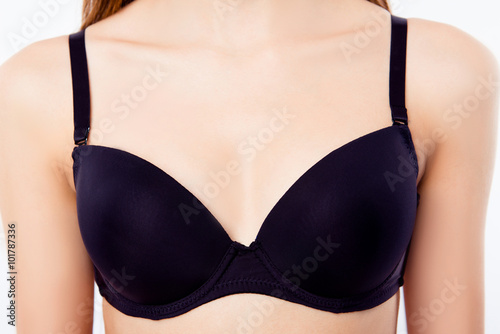 Close up photo of black woman's bra