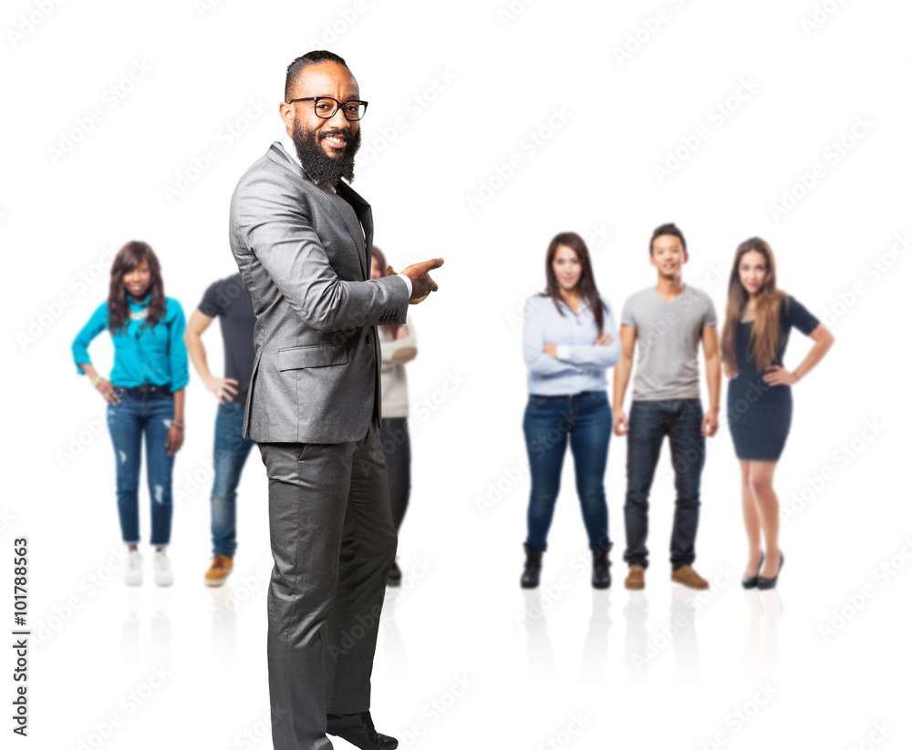 Obraz premium full body business black man doing a welcome gesture