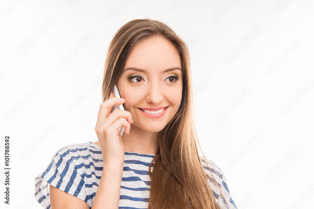beautiful pretty girl talking on the phone and smiling beautiful pretty girl talking on the phone and smiling