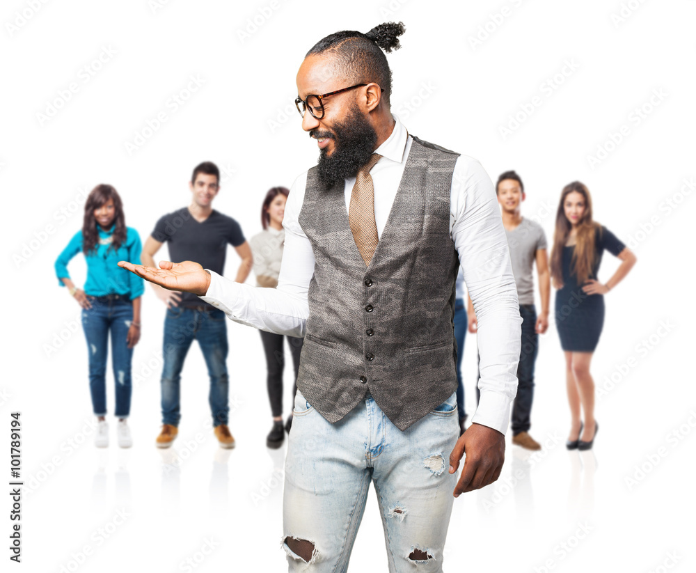 Obraz premium business black man holding gesture