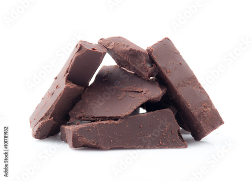 Fotografie Broken chocolate bar on a white background