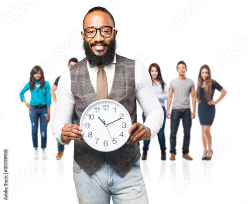cool black man with a clock
