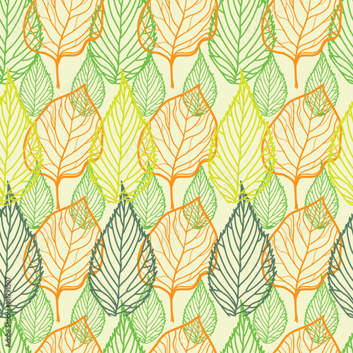 Vector seamless floral pattern, freehand drawing - flowers and leafs