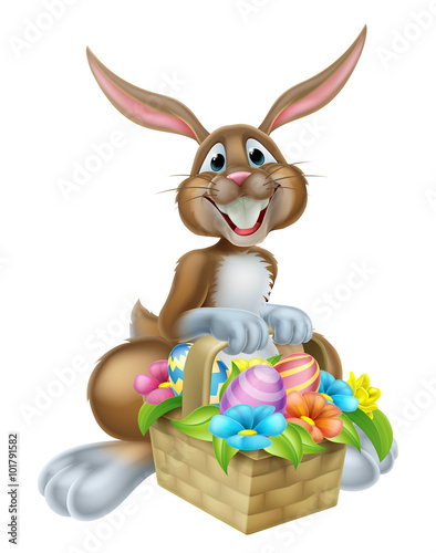 Bunny Rabbit with Basket of Easter Eggs