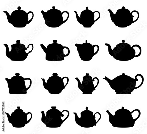 Set of teapot silhouettes, vector illustration
