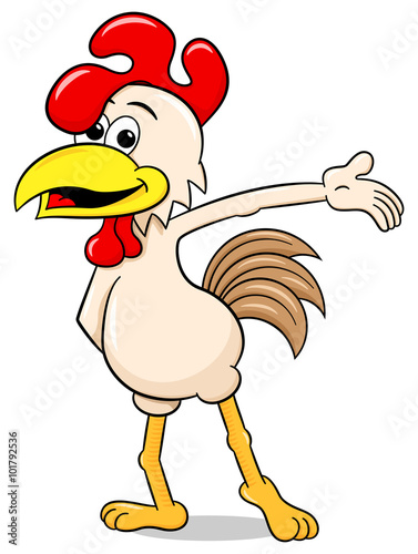 Cartoon Huhn präsentiert etwas 
