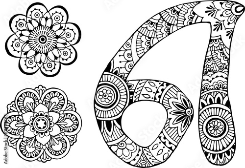 letter A decorated in the style of mehndi