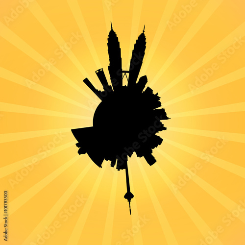 Photography Circular Kuala Lumpur skyline on sunburst illustration