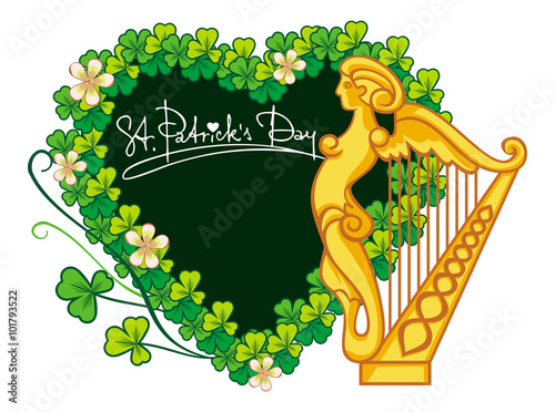 Beautiful heart shaped  frame with clover and irish harp
