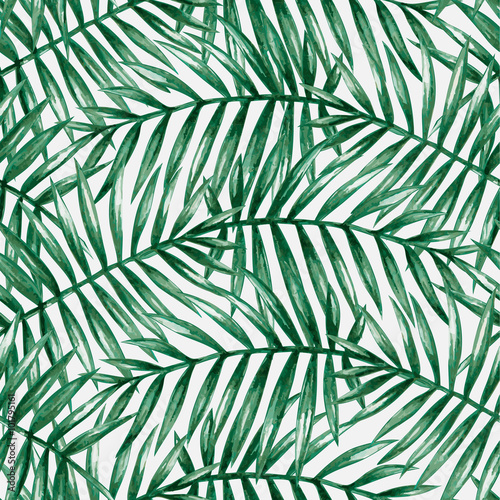 Watercolor tropical palm leaves seamless pattern. Vector illustration.  