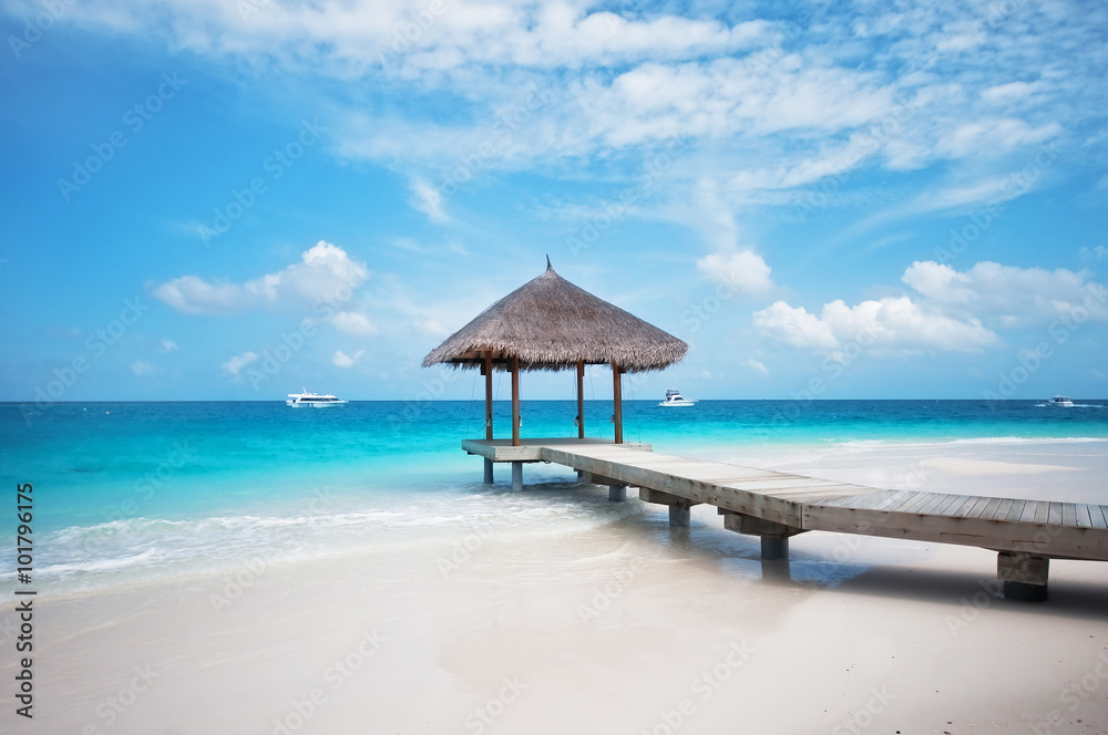 Overwater hut with jetty. Maldives