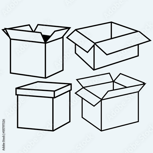 Cardboard box. Isolated on blue background. Vector silhouettes