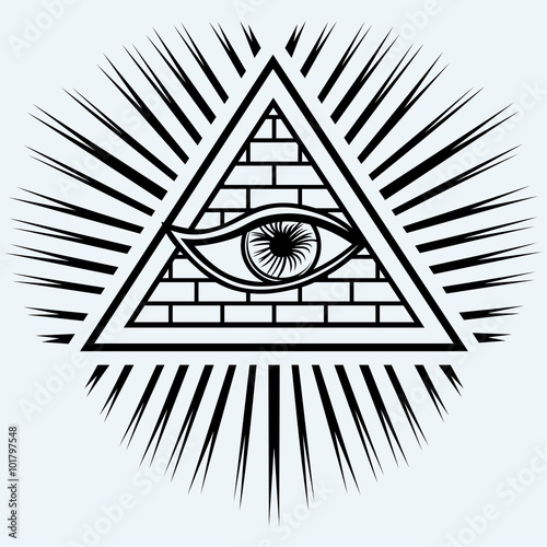 All seeing eye isolated on blue background